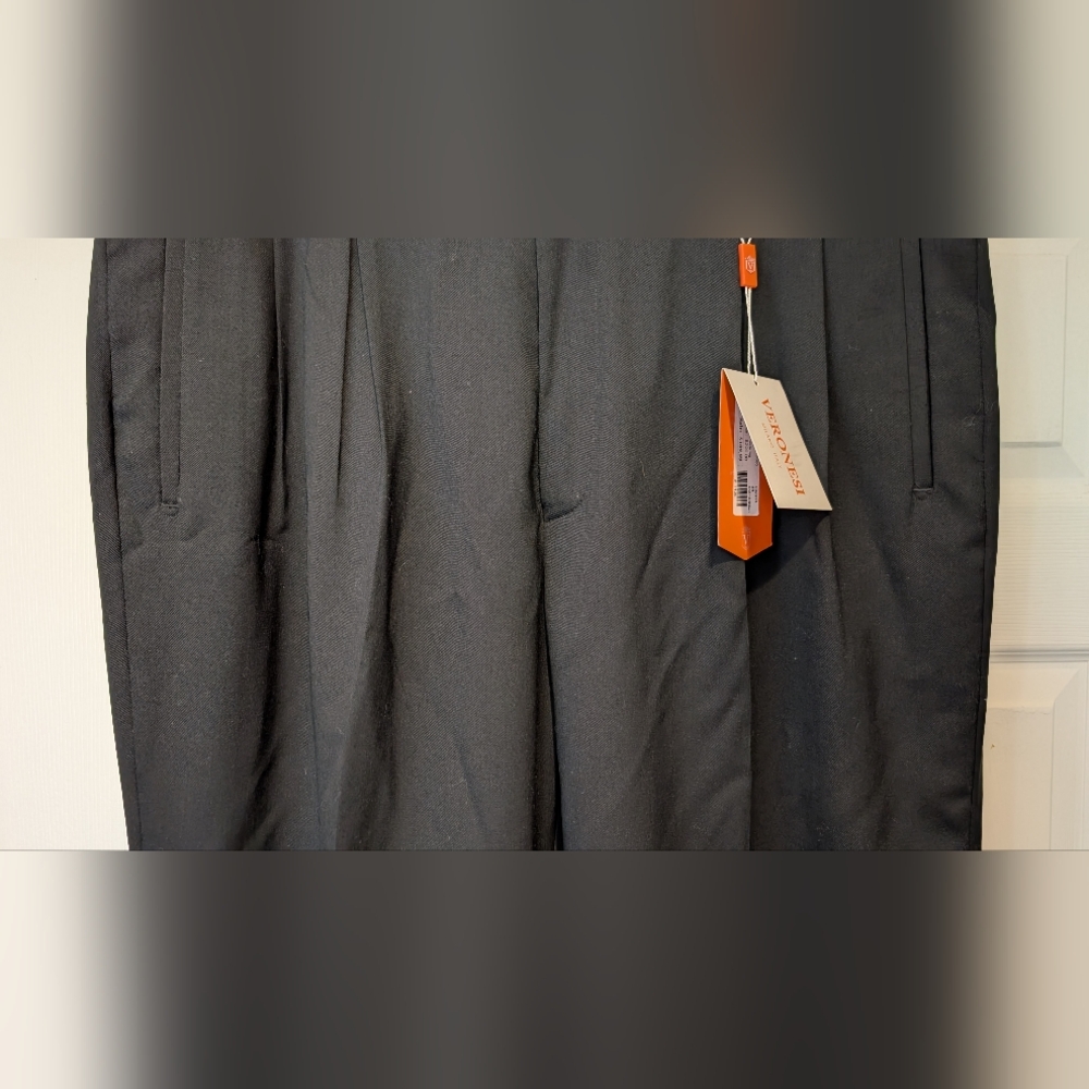 Veronesi Italy NWT Men's Black 100% Wool Wide Leg Palermo Pants Size 38 Unhemmed - Picture 3 of 16